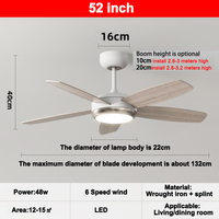 Nouveaux ventilateurs de plafond intelligents LED de 52 pouces avec lampes LED pour salon, maison, avec télécommande Wifi