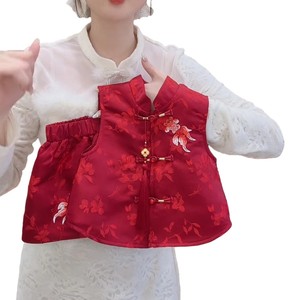 Tongxingyuan Baby Girl Red Chinese Style Vest Skirt Set Thick Cotton Floral Winter Clothing - Product Image 5