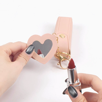 Porte-rouge à lèvres élégant en cuir PU imperméable avec miroir de maquillage, porte-clés tendance pour rouge à lèvres