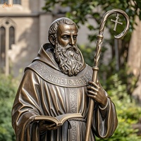 Décor catholique en laiton Europe Patron Saint Benoît règle fondateur tenir règle et croix sceptre grandeur nature St Benoît Statue en Bronze