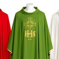 Chasuble de prêtre catholique verte, brodée avec croix IHS à bords dorés, style châle liturgique pour la messe, robe religieuse