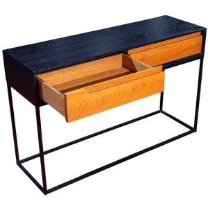 Table console moderne en bois de chêne blanc avec pieds en métal pour salon - Product Image 1