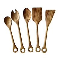 2025 vente en gros écologique 5 pièces ensembles d'outils de cuisson en bois tourneur à fente et accessoires de cuillère qui fuit