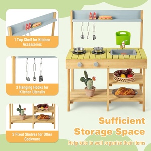 Ensemble de jeu de cuisine en bois de sapin rustique et coloré fait main pour tout-petits et enfants, pour l'extérieur - Product Image 4