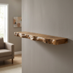 Mango Wood Live-Edge Foldable Single Tier Floating <b>Shelf</b> for Living Room | <b>Rustic</b> Brown Home Decor Storage Functions Wholesale - Product Image 3