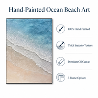 Peintures et arts muraux en gros, grand format, encadrés, prêts à accrocher, sur toile, faits à la main, motif vague océanique et grès bleu côtier, pour salon