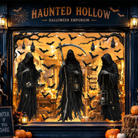 Autocollants de fenêtre d'Halloween très populaires : chauve-souris, citrouille, grim Reaper, sorcière, fantôme – PVC statique pour décoration de vitres domestiques