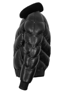 Custom 100% Genuine Black Nappa Leather Men’s Puffer <b>Jacket</b> With Black Fur Trim Private Label OEM/ODM Winter Statement Outerwear - Product Image 2