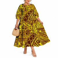 Robe longue décontractée pour femme, col rond, manches bouffantes, imprimé tribal polynésien Hawaï, logo personnalisé, écologique, style vintage, idéale pour les vacances