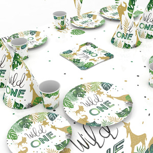 Wild One Party Plates Cups Jungle Theme Birthday Decor <b>Paper</b> Tableware Set - Product Image 3