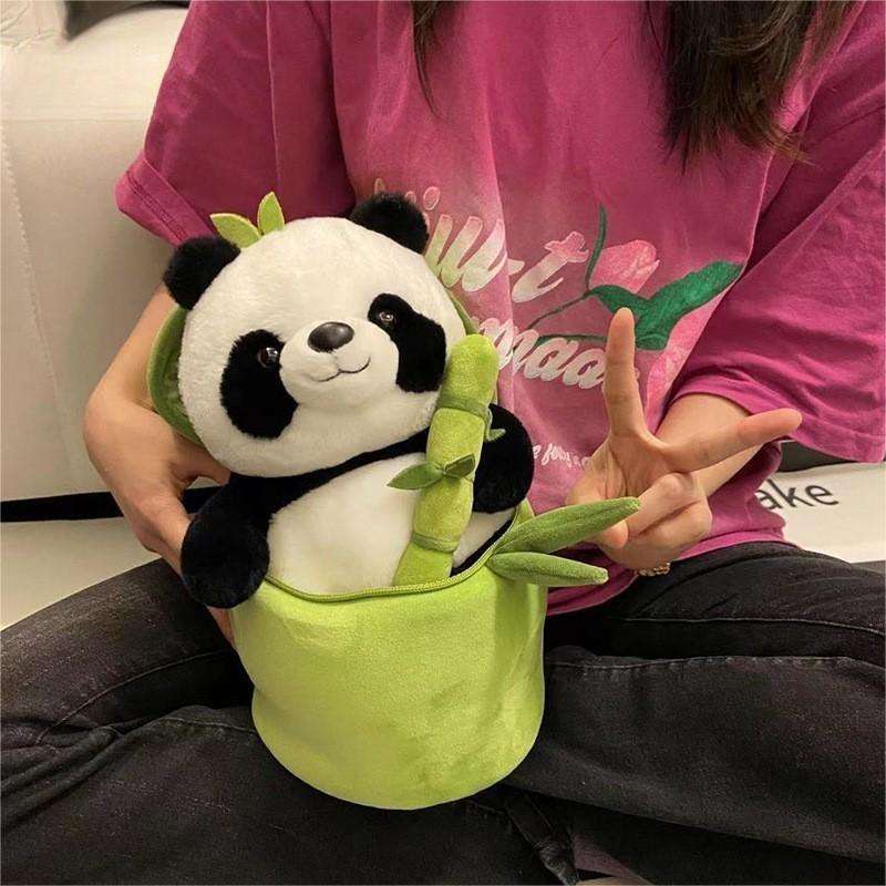 Creative Funny Doll Bamboo Tube Panda Plush Toy Stuffed Soft Panda Plush With Bamboo Tube