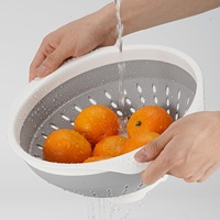 Égouttoir pliable en plastique gris et blanc pour évier, idéal pour laver les fruits, égoutter les légumes et les pâtes