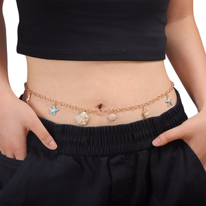 Chaîne de taille bohème européenne pour l'été, avec pendentifs étoile de mer et coquillages, chaîne de corps pour femme, couleur or - Product Image 2