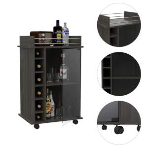 DB Dukat Espresso Bar Cart with Two Shelves Six Built-In <b>Wine</b> <b>Racks</b> Four Casters - Product Image 3