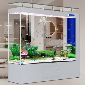 Akuarium Ikan Hias Ruang Tamu Besar Kristal Emas Kaca Ultra-jernih Model Baru 2026 Langsung dari Pabrik - Product Image 1
