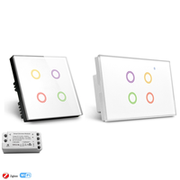 Tuya WiFi Zigbee UK AU US Standard gradateur intelligent 4 gangs tactile applique murale 220V verre trempé Alexa interrupteurs à distance