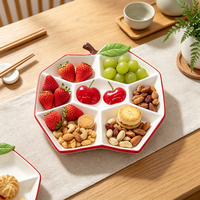 Assiette en céramique à 5 compartiments en forme de pomme, avec logo personnalisé, peinte à la main en relief 3D, motif cerise, pour servir des noix et des collations