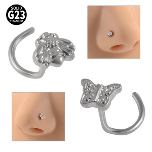 En stock: Piercing <span class=keywords><strong>de</strong></span> <span class=keywords><strong>nariz</strong></span> <span class=keywords><strong>de</strong></span> titanio G23 con diseño <span class=keywords><strong>de</strong></span> mariposa, barra curva en forma <span class=keywords><strong>de</strong></span> S <span class=keywords><strong>de</strong></span> aleación <span class=keywords><strong>de</strong></span> titanio, anillo <span class=keywords><strong>de</strong></span> <span class=keywords><strong>nariz</strong></span> <span class=keywords><strong>de</strong></span> abeja pequeña, piercing <span class=keywords><strong>de</strong></span> personalidad punk. - Product Image 1