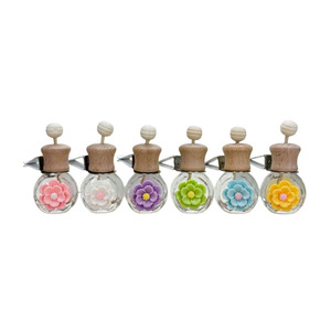 Empty round glass car air freshener Diffuser vent clip with screw cap <b>Pink</b> flower glass <b>bottle</b> - Product Image 6
