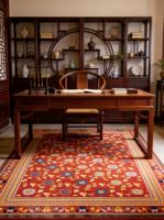 Tapis d'intérieur en laine tissée à poils longs, motif floral persan rouge, sans colle, pour salon