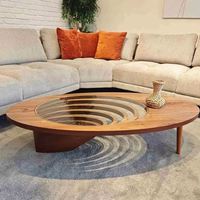 Table basse moderne pour petit appartement, en bois massif original, luxe léger, haut de gamme, forme ovale créative, pour salon et salle à manger