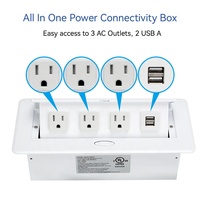 Prise de table encastrée blanche escamotable avec 3 prises US, double USB, 10A, 110-240V