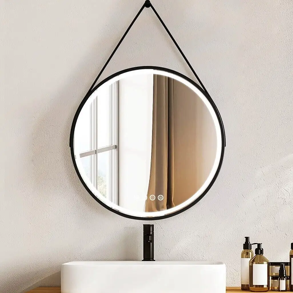 욕실 거울 공급 업체 블랙 액자 거울 벽 장식 LED 조명 디 밍이 Defog 욕실 거울