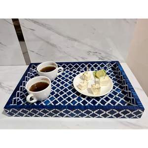 Plateau de service en os incrusté fait main pour la décoration de la maison à prix abordable. Plateau élégant en os incrusté par CRAFT ZONE EXPORT. - Product Image 3