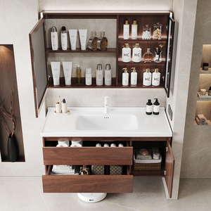 Nuevo Mueble <span class=keywords><strong>de</strong></span> Baño Moderno <span class=keywords><strong>de</strong></span> MDF y Cerámica para Villa, Montado en la Pared, <span class=keywords><strong>con</strong></span> <span class=keywords><strong>Espejo</strong></span> Inteligente LED y Lavabo - Product Image 6