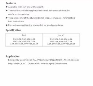 Tubo Traqueostomia Descartável PVC M58 Cuffed ou Uncuffed - Product Image 2