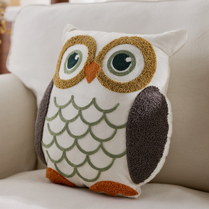 Housse de coussin décorative en coton doux, brodée en 3D, motif animal brodé en boucle, forme hibou, pour canapé - Product Image 5