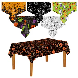 High Quality Halloween Background Cloth Rectangular Spider Web Print Plastic Tablecloths For Home Halloween Party Decorations