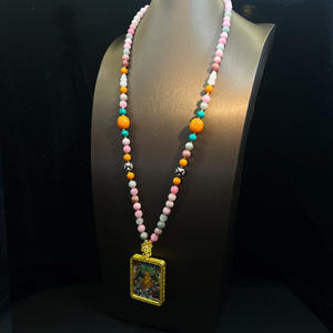 Chaîne en laine pour femme sportive Khakiram, longue, perlée, multicolore, avec fleurs en forme de gourde et motif macaron rouge - Product Image 6