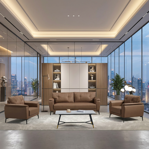 Set di Divani da Ufficio in Pelle Marrone Moderna, Arredamento per Reception Esecutiva con Gambe in Metallo per Aree d'Attesa Aziendali - Product Image 6