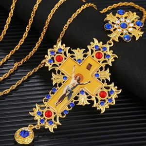 Collar con colgante de diamante, collar de <span class=keywords><strong>Cruz</strong></span> con icono de Jesús, de aleación, chapado en oro - Product Image 3