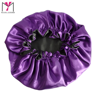 Muyang Customize Satin <b>Bonnet</b> Purple With Black Decorative Border 54-56cm For Women Home Use - Product Image 6