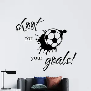 Shoot For Your Goals Study Quotes Wall Stickers Black White Football Wallpaper For Bedroom Creative Kid's Room Wall Decal