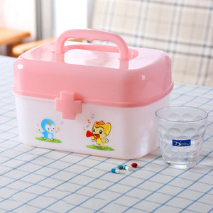 <b>Pill</b> <b>Storage</b> <b>Case</b> Plastic With Handle 2 Grids For Family Medicine Box Blue Red Green Color PP Material - Product Image 2