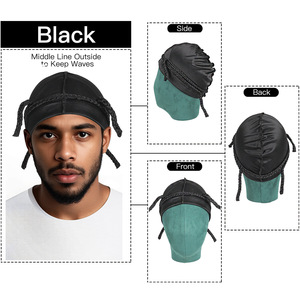 Haute qualité vague casquette <span class=keywords><strong>Bonnet</strong></span> <span class=keywords><strong>Dreadlocks</strong></span> Hip-Hop doublé cheveux chapeaux respirant Durag tête Wrap Turban chapeau <span class=keywords><strong>pour</strong></span> hommes - Product Image 4