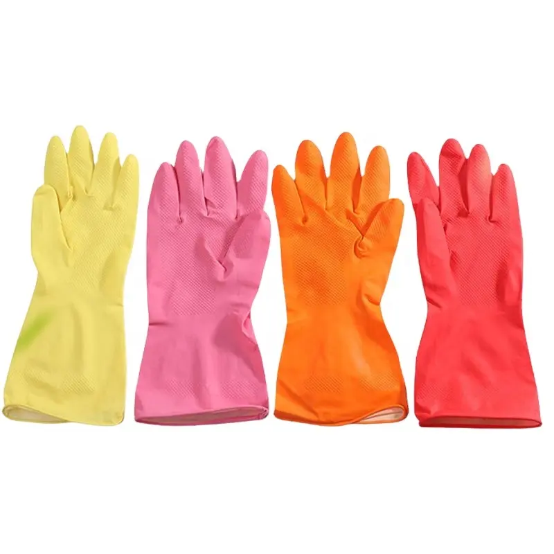 Latex Gloves Cleaning 35g/40g/50g/55g/60g Yellow Waterproof Dishwashing Household Cleaning Spray Flocklined Latex Gloves