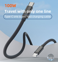 Cable de Carga Rápida USB-C Dual Tipo C PD de 100W al por Mayor, Trenzado de Nylon, Divisor 2 en 1 para Teléfono, Laptop, Tablet, Impresora, Computadora