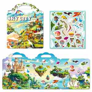 Nouveau design créatif, livre d'activités pour enfants, livre silencieux interactif parent-enfant, château dans le ciel, autocollants en gel réutilisables - Product Image 3