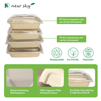 Boîte à lunch jetable biodégradable en bagasse de canne à sucre de 1000 ml et 1400 ml, compatible micro-ondes, avec couvercles