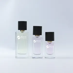 Großhandel Custom Square Spray Parfüm Glasflasche 30ml 50ml 100ml Glas Parfüm flasche Luxus Parfüm flasche mit Holz kappe