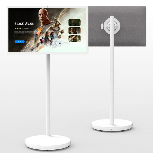 32 Inch Smart Portable Full HD TV on Wheels Android 15 Wireless Touch Screen White LED 8GB+128 for Kitchen Office Bedroom