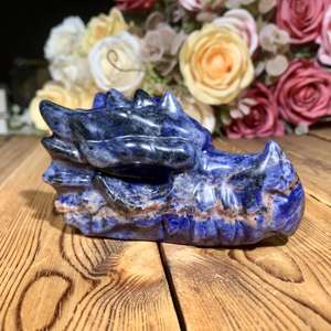 Figurine de tête de dragon en pierre naturelle à veines bleues en gros, artisanat en pierre Feng Shui pour la décoration de la maison, cadeau - Product Image 6
