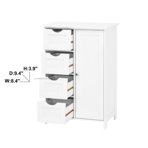 White Bathroom <b>Storage</b> Cabinet Floor Cabinet With Adjustable Shelf And <b>Drawers</b> - Product Image 4