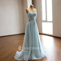 Rsm261058 Superbe Robe de Soirée Coupe A-line en Tulle Bleu Glace avec Décolleté Cœur et Perles Linéaires Scintillantes Jancember