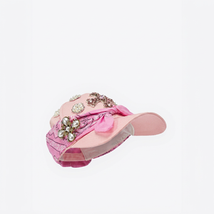 Casquette de baseball rose avec croix en strass, nœud en perles, ajustable, 6 panneaux, 100% coton, chapeau tendance unisexe, style décontracté printemps-été - Product Image 1