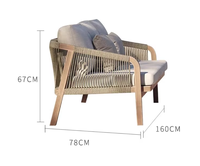 Ensemble de salon de jardin Dephoon RU-10s, mobilier d'extérieur de luxe, banc de jardin d'hôtel, patio, bois de teck moderne, tressage de corde, 2 places, villa, resort